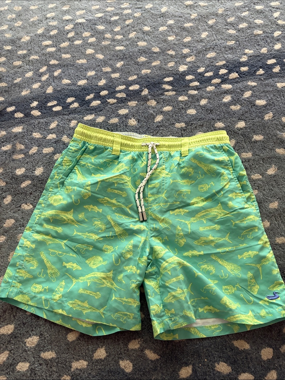 Southern Marsh Boys' Seafoam Green & Yellow Fish-Print Swim Trunks